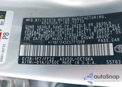 2014 Toyota Camry Se Sport from USA, damaged, VIN 4T1BF1FK5EU771569